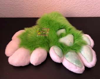 Fursuit Clover Themed Handpaws / Furry Puffy Paws / Faux Fur / Minky