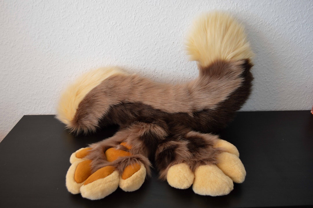 Coffee Themed Fursuit Handpaw & Tail Set / Furry Puffy Paws / Faux Fur ...