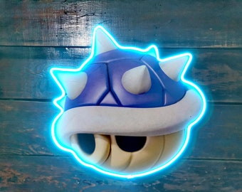 Design inspired 18" mario bros blue spike shell LED neon Sign with Ice blue light