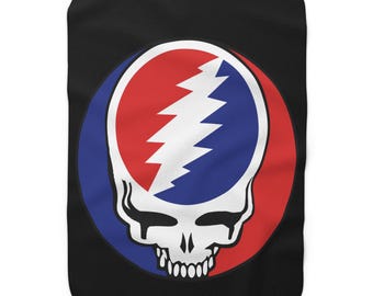 Cozy Stealie Sherpa Fleece Blanket, Perfect for Grateful Dead Fans, Ideal for Camping, Concerts, Home Decor, and Gifting
