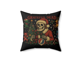 Poduszka świąteczna Grateful Dead, Dekoracje świąteczne, Misie z laskami cukrowymi Stealie Skelly, Poduszka kwadratowa, Poduszka dekoracyjna, Dekoracje do domu, Poduszka świąteczna