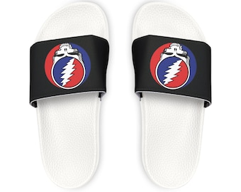 Sandały wsuwane, klapki Grateful Dead Stealie, buty wsuwane, sandały plażowe, obuwie letnie, moda na festiwale muzyczne