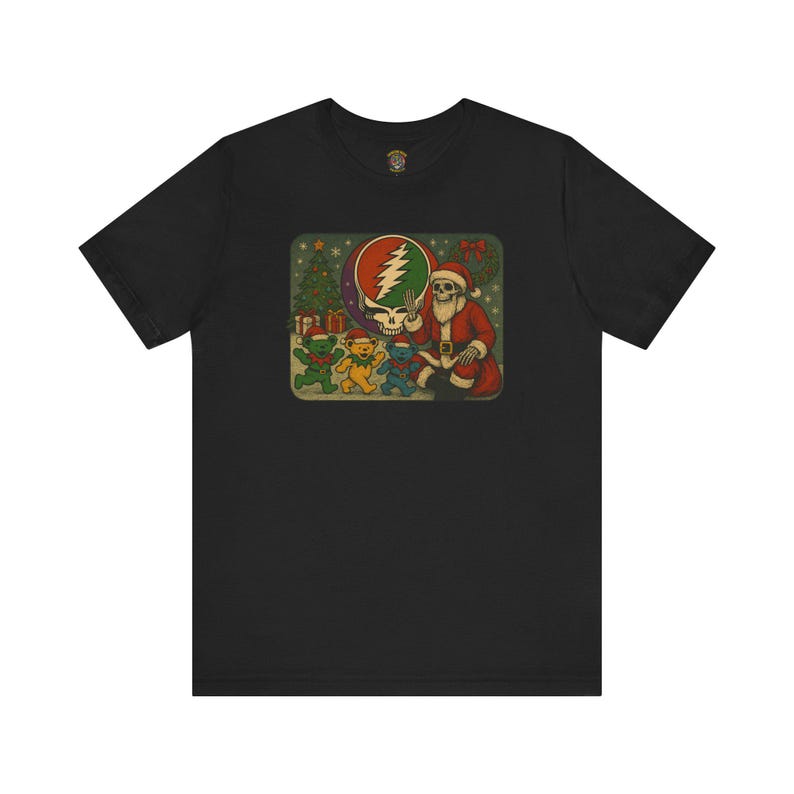 Grateful Dead Christmas Tee - Holiday Skeleton Stealie Bear Shirt, Unisex T-Shirt, Festive Music Fan Apparel, Unique Gift, Hippie Graphic image 1