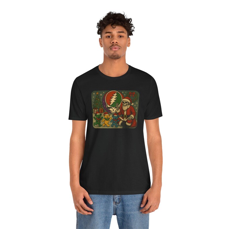 Grateful Dead Christmas Tee - Holiday Skeleton Stealie Bear Shirt, Unisex T-Shirt, Festive Music Fan Apparel, Unique Gift, Hippie Graphic image 3