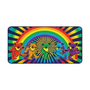 Grateful Dead Schreibtischmatte, Regenbogen Tanzende Bären Arbeitsunterlage, Hippie Büro Dekor, Maus Unterlage, Schreibtisch Zubehör, Tastatur Matte, Büro Geschenk, Zuhause