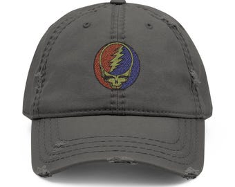 Czapka z haftem „Grateful Dead Steal Your Face” | Zniszczony kapelusz dla taty