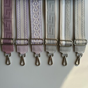 Bandoulière en cuir rose et gris pour femme, bandoulière pour sacs avec quincaillerie argentée, bandoulière large, bandoulière pour sac d'appareil photo, bandoulière pour sac en tissu