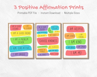 Positive Affirmations Poster Set for Kids - Digital Download, Nursery Wall Art, Inspirational Prints