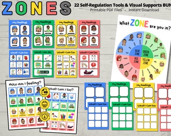 Zones of Regulation Bundle, visual supports, emotions chart, coping skills