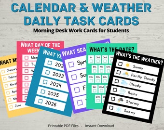 Morning Work Task Cards - Daily Calendar and Weather - Individal Work Activity for kids