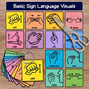 Printable Sign Language Flashcards ASL Poster and Card Set for Kids & Toddlers - Bright Colors