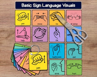 Printable Sign Language Flashcards ASL Poster and Card Set for Kids & Toddlers - Bright Colors