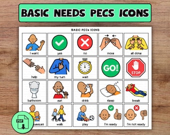 Basic Needs PECS Icons, Printable Communication Cards, ABA & Speech Therapy Visual Supports