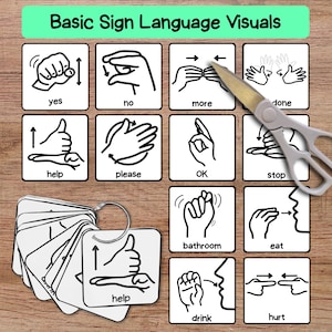 Printable Sign Language Flashcards ASL Poster and Card Set for Kids & Toddlers - Black and White Version