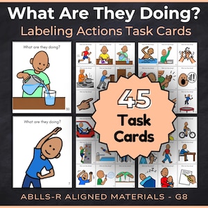 Action Verb Task Cards, Labeling Activity, ABA Speech Therapy Visuals