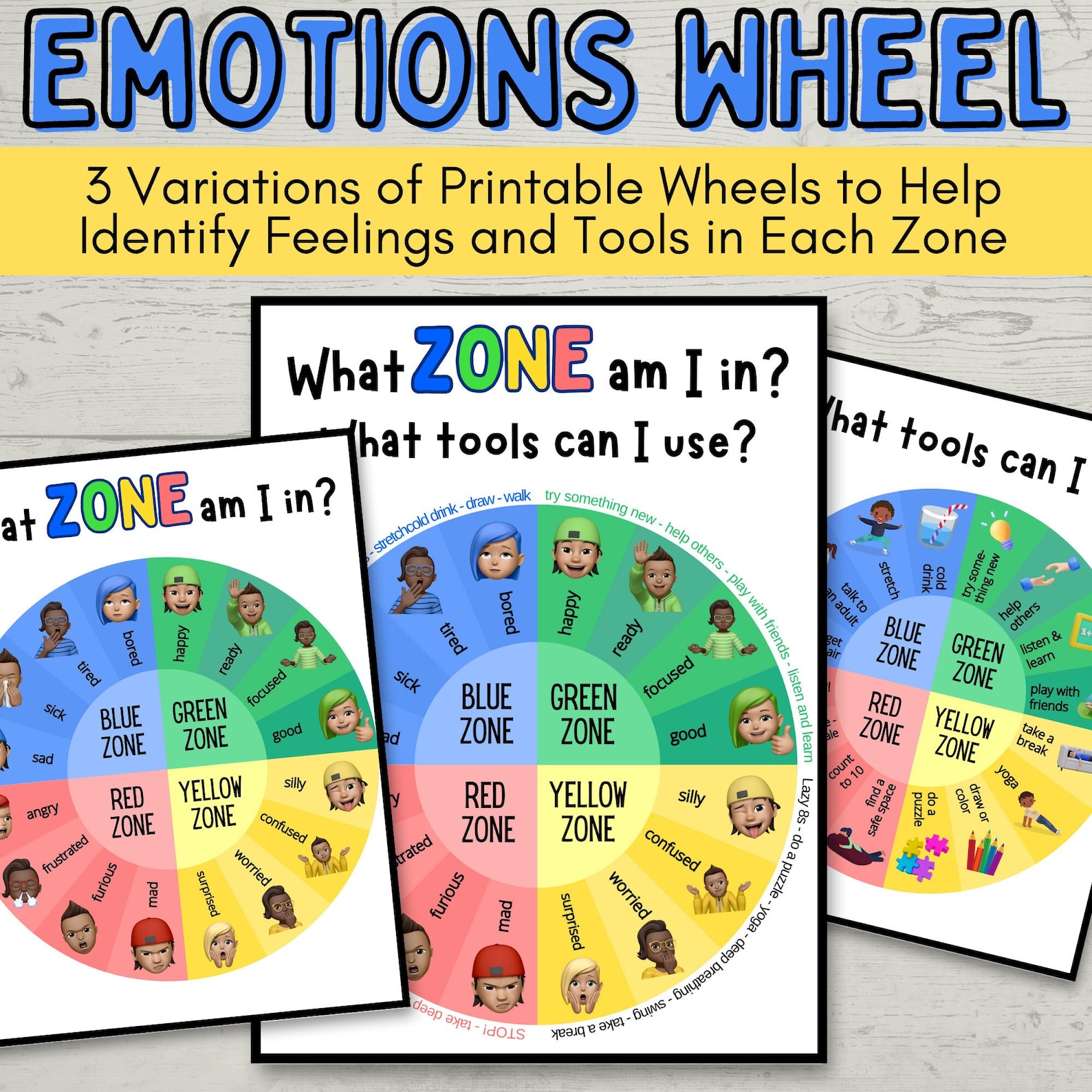 The Zones of Regulation, Printable Feelings Poster, Emotions Wheel
