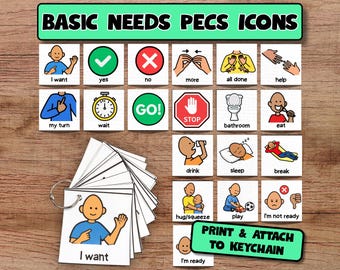 Basic Communication PECs Board & Cue Cards, AAC Visual Aids, Nonverbal Autism Supports