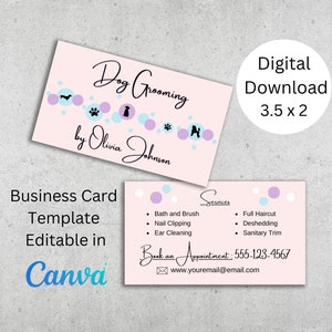 Tarjeta de visita de peluquería canina / Tarjeta de peluquería canina / Plantilla de tarjeta de visita editable / Tarjeta de visita digital para mascotas / Plantilla digital de peluquería canina