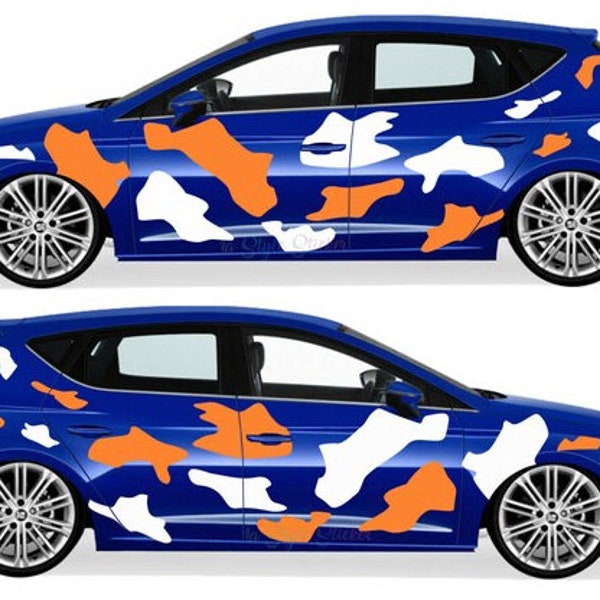 Kit mimetico per auto Adesivi Decalcomanie Involucro in vinile Camo Tuning Styling ARANCIO e BIANCO