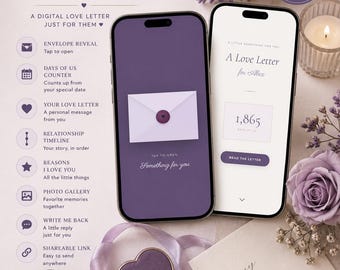 Website met virtuele liefdesbrief op maat | Digitaal jubileumcadeau | Gepersonaliseerde romantische website met aftelfunctie | Demo beschikbaar