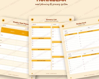 Set met printbare maaltijdplanning en boodschappenlijstjes | Weekmenu, voorraadkasttracker, receptkaarten en maaltijdvoorbereiding | Direct te downloaden