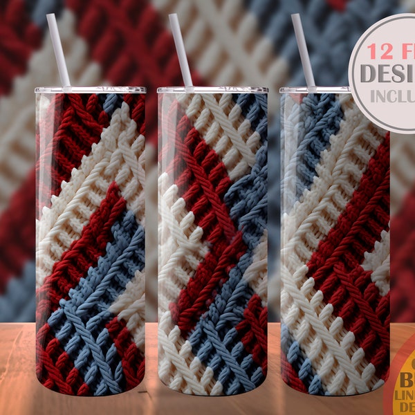 Seamless Knitted Pattern Texture Sublimation Design 20oz Skinny Tumbler Template Instant Digital Download PNG Straight Wrap Gift For Her