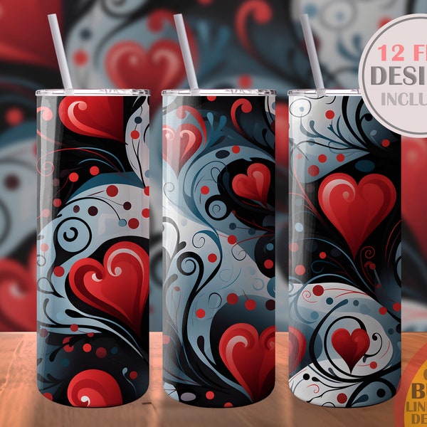 Playful Seamless Red Heart Sublimation Design Template 20oz Skinny Tumbler Instant Download Digital PNG Wrap Love Gift Valentine's Day