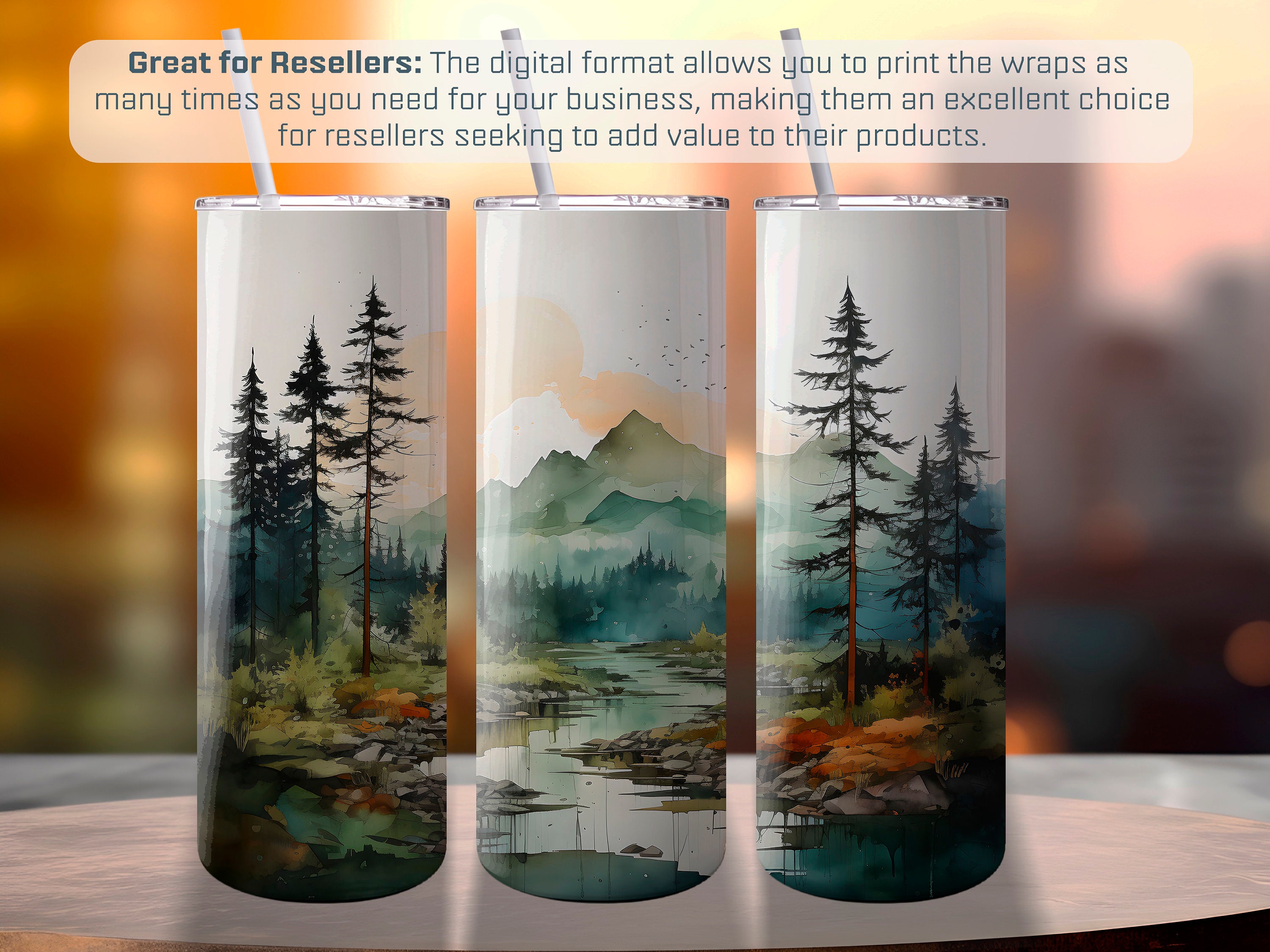 Watercolor Nature Sublimation Design Template Skinny Tumbler Digital ...