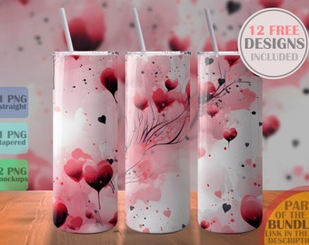 Valentine&#39;s Day Seamless Heart Pattern Sublimation Design Template 20oz Skinny Tumbler Digital Download PNG Wrap Water Bottle Instant Love