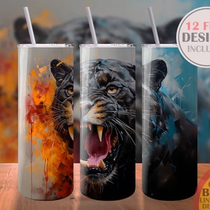 Black Panther Roaring Sublimation Design Template Skinny Tumbler Digital Download PNG Straight Wrap Water Bottle Instant 20oz Animal