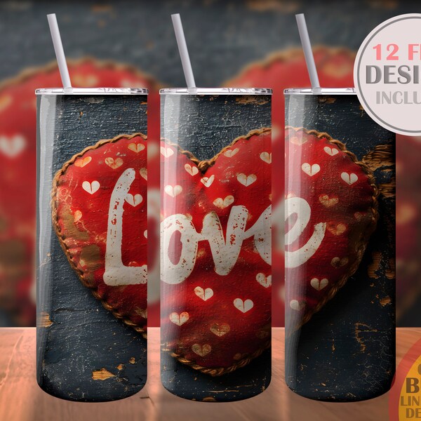 Valentine's Day Love Inscription Heart Sublimation Design Template 20oz Skinny Tumbler Wrap Instant PNG Format Digital Download  Romantic