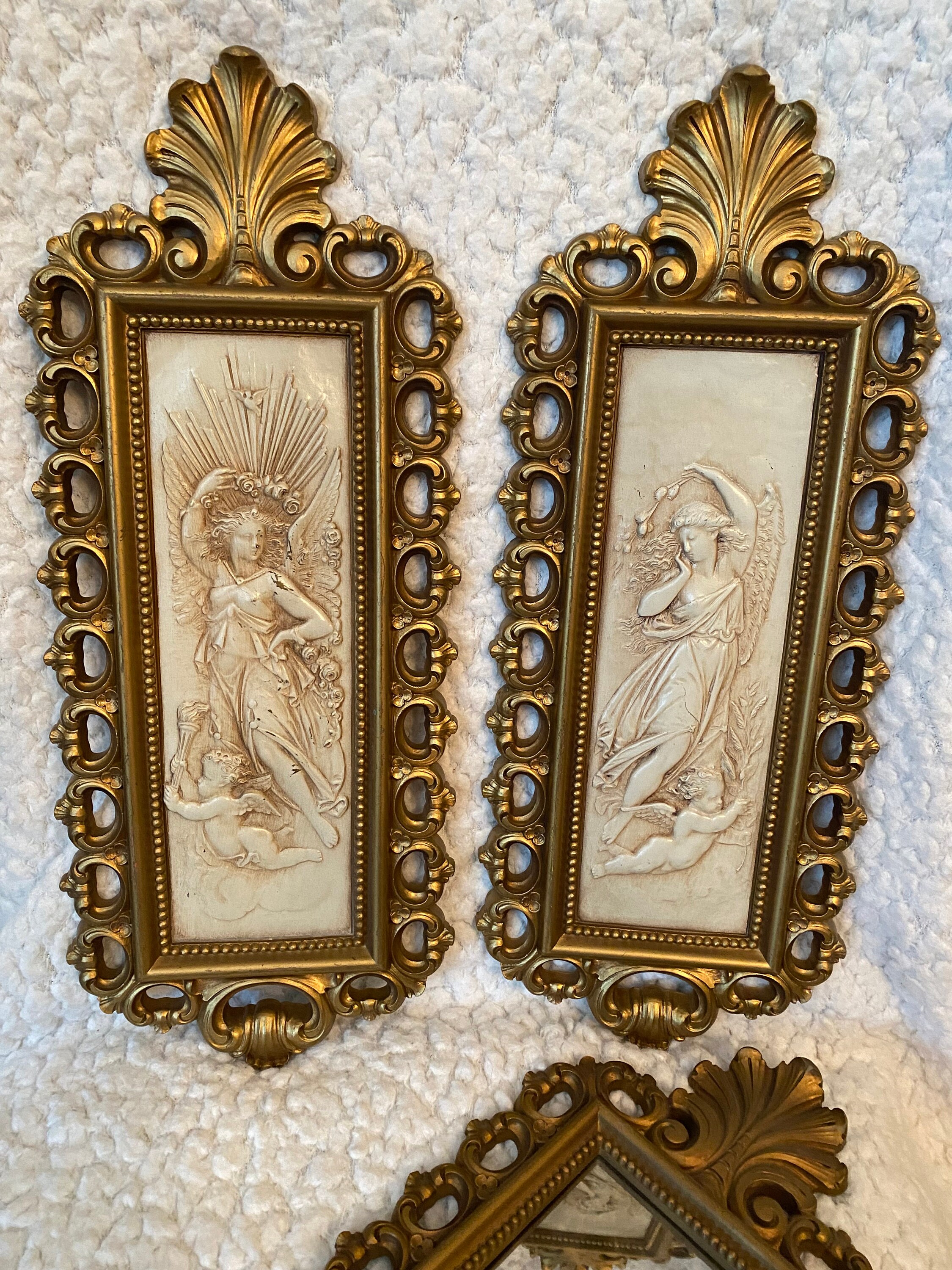 Vintage Gold Wall Ornate Angel Cherub & Candle Holder Set Etsy