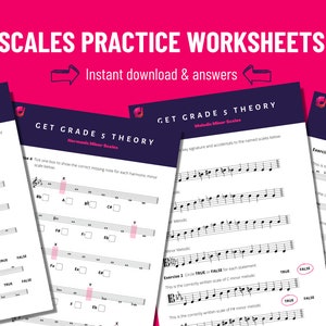 Scales Worksheets (Major Scales, Harmonic & Melodic Minor and Chromatic Scales). Questions created to prepare for Grade 5 Music Theory