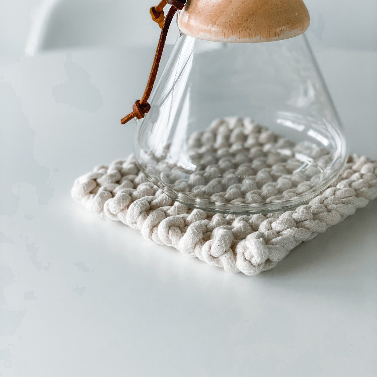 Knotty Hot Pad, Extra Thick Trivet, Natural Cotton Pot Holder, Modern Kitchen Gift