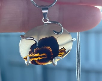 Dendritic Agate Pendant, Scenic Stone, Sterling Silver, Unisex