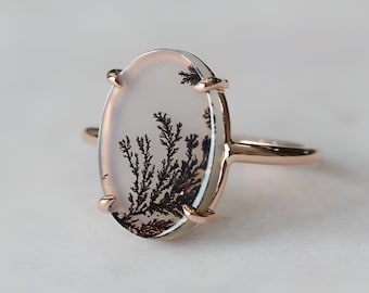 Dendritic Agate oval Ring, Choose Your Stone Sterling Silver 925 ring, Dendritic quartz ring, scenic agate ring, unisex ring, agate cabochon