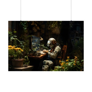 Astronaut Botanist Art Print - Cosmonaut in Nature, Sci-Fi Botanical Poster, Serene Workspace Wall Art, Pop Art