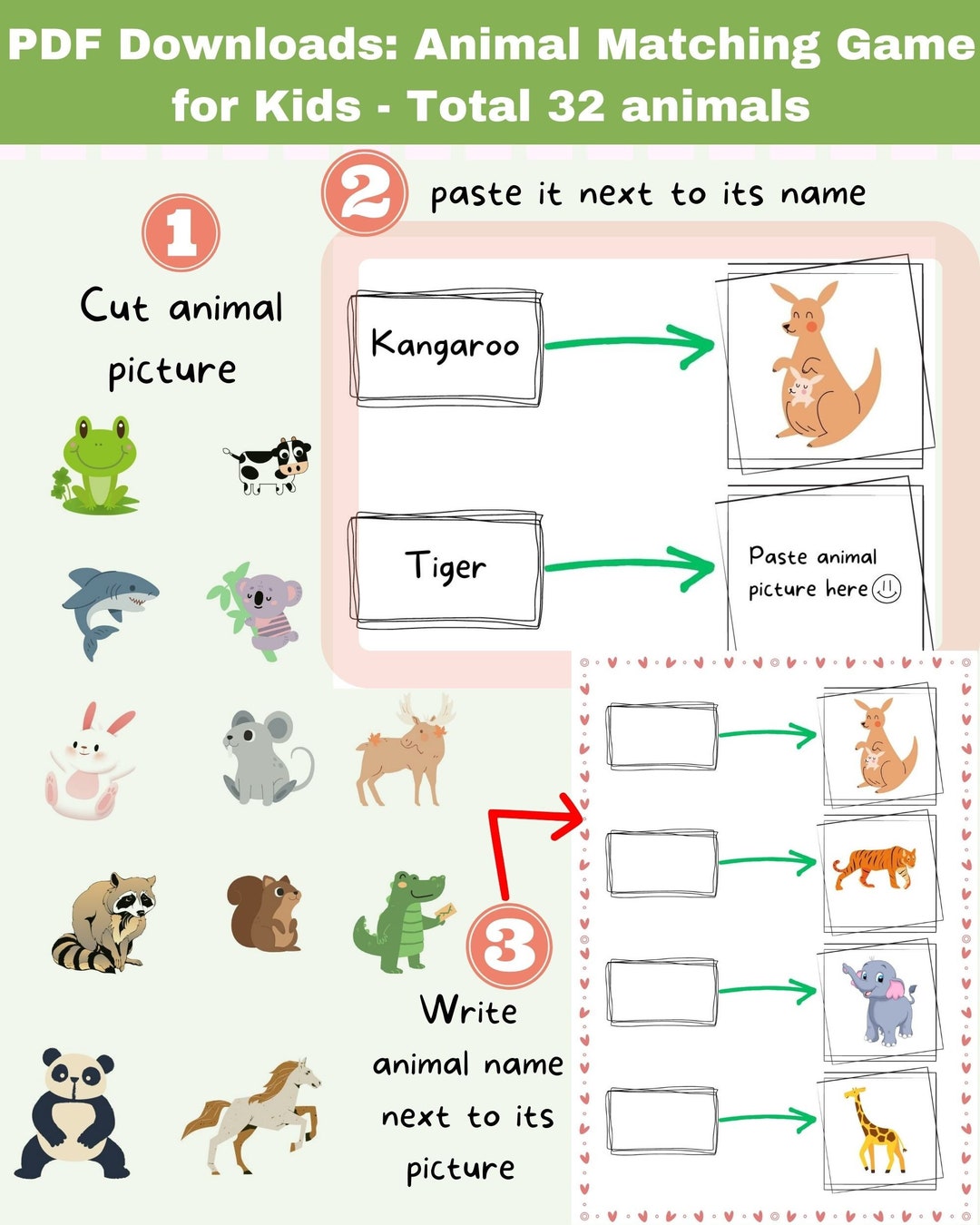 Printable Animal Matching Game for Kids Match Cut and - Etsy