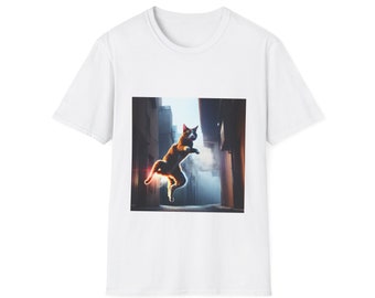 Dynamic Night Alley Cat Leap - Anime Style Unisex Black Tee