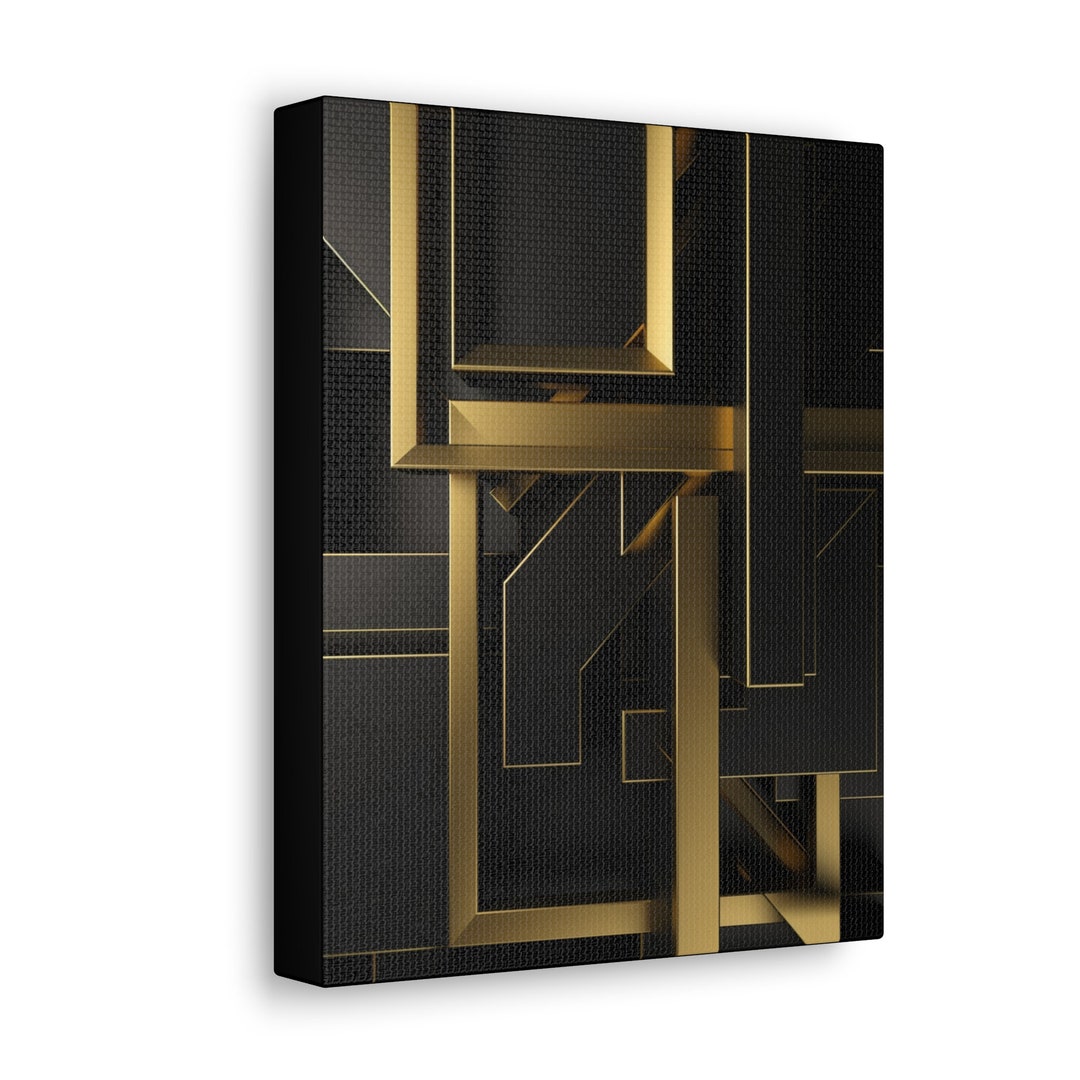 Black and Gold Geometric Wall Art Modern Wall Art Canvas Etsy