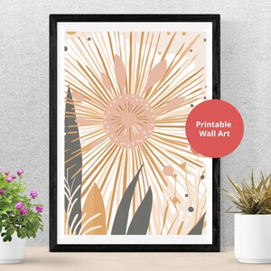 Nursery Kids Sun Wall Art, Calming Rose Gold Sunset Print, Modern Sun Poster Ideal for Nursery or Bedroom Wall - Digital Download