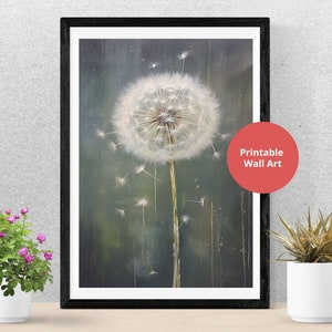 Dandelion Wish Wall Art, Printable Dandelion Painting, Dandelion Seeds Botanical Nature Prints - Floral Digital Download Art