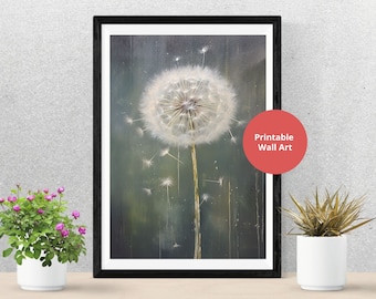 Dandelion Wish Wall Art, Printable Dandelion Painting, Dandelion Seeds Botanical Nature Prints - Floral Digital Download Art