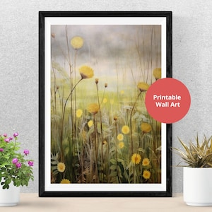 Dandelion Wall Art Printable, Dandelion Print, Dandelion Floral Home Decor Botanical Print - Nature Digital Download Art