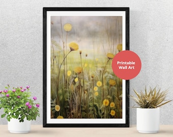 Dandelion Wall Art Printable, Dandelion Print, Dandelion Floral Home Decor Botanical Print - Nature Digital Download Art