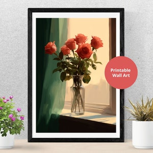 Still Life Roses Painting Printable, Vintage Flower Art, Floral Art Print, Vintage Farmhouse Art Print - Digital Download Art