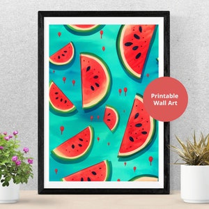 Watermelon Slice Print Printable Wall Art, Summer Fruit Poster, Tropical Fruit Kitchen Wall Art - Digital Download