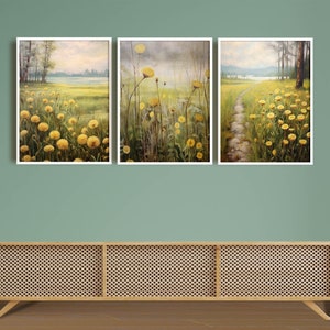 Dandelion Printable Wall Art, Set of Three Vintage Dandelion Prints - Digital Download