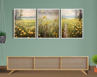 Dandelion Printable Wall Art, Set of Three Vintage Dandelion Prints - Digital Download