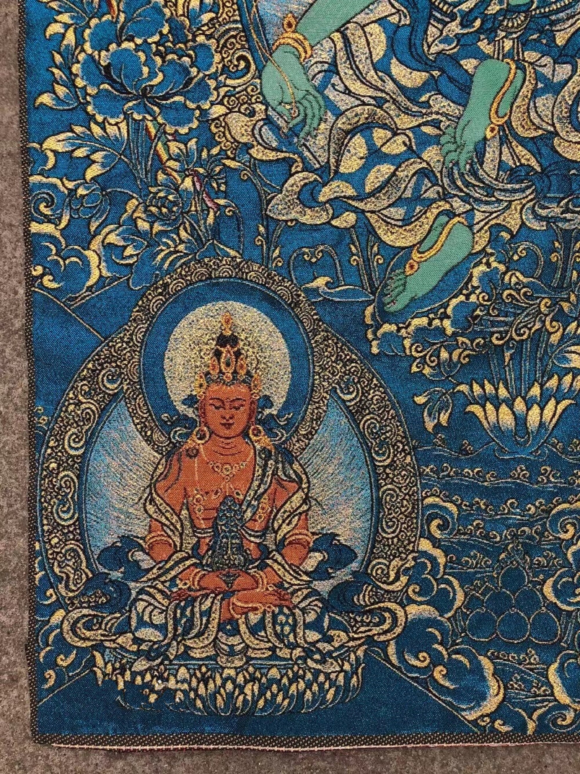 Thangka Tibétain Vajrapani Doré - Peinture Spirituelle Bouddha - Cadre Monté Main - Décoration Zen Et Méditation - 2